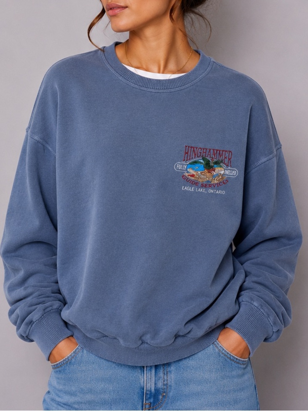 Vintage Grandpa Sweater Slate Blue Crewneck Sweatshirt Oversized Warm Fall Cozy
